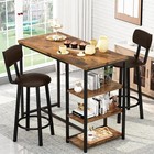 Modern Dining Table Set 3 Piece Pub Table Padded Faux Leather Chair 3 Shelves