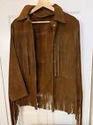 Vintage 1960s-70s Western Fringe Leather Coat Sz S Brown Cowhide Cowboy Boho