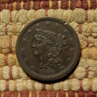1854 Braided Hair Half Cent  Au Details     Crisp Details   Rich Brown Tones