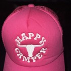 Happy Camper W Long Horn Steer Head On Pink Foam Trucker Hat Cap Euc