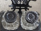 Antique Victorian Cast Iron Double Ink Well W  Greek Bust Tops   Pen Holders