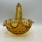 Vintage Fenton Colonial Yellow Glass Thumbprint Pattern 8 Inch Tall Basket
