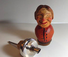 Anri Drink Pourer Bottle Stopper Carved Wooden Bar Cork Italian Women Vintage
