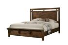 1pc Rustic King Size Build In Bench Footboard Panel Bed Brown Finish Solid Wood