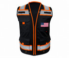 Usa Flag High Visibility Surveyor Two Tones Safety Vest  Mesh Front   Back
