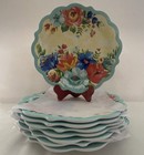 Pioneer Woman Melamine Dinner Plate Set Of 8 Lot Delaney Teal Floral Ruffle Core