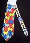 Autism Awareness Puzzle Tie - White Satin Classic Tie 
