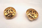 Chanel Gold Tone Round Cc Logo Clip-on Stud Earrings Signed Designer Fashion