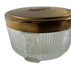 Vintage Art Deco Glass Vanity Powder Jar W Brass Lid Raised Tulip Flowers
