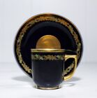 Antique 19th C Germany Hand Painted Jeweled Gilt Porcelain Cup   Saucer