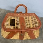 Vtg Antique Wicker bamboo Fishing Creel W o Strap Trout Fly Fishing Stream River