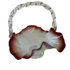 Antique Victorian Pink Ruffled Opalescent Hand Blown Art Glass Basket