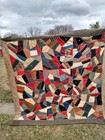 Vintage Colorful Antique Handmade Crazy Quilt Comforter Feather Stitch 86 X 82