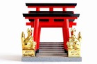 Ofuda Stand Fushimi Inari Shrine Style With Red Torii Gates And Fox Statues