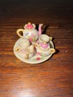 Vintage Dollhouse Miniature Porcelain Pink Floral Tea Set 10 Piece