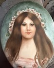 Antique 19thc Billie West Hand-painted Porcelain Oval Portrait Plaque Stunning