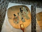 Lot 2 Vintage Japanese Uchiwa Hand Fan Geisha Bamboo Handle Greeting Card New