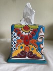 Talavera Square Tissue Box Cover Hand Painted Folk Art Mexican Pottery Ceramic