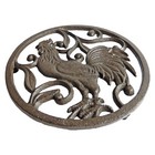 Cast Iron Rooster Scrolls Trivet Hot Pot Plate Holder Antique Brown 7 1 4 Inch