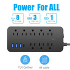 Multi-functional Power Strip Surge Protector  8 Outlets 4ft Long Extension Cord