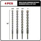4-piece 12 Inch Sds Plus Drill Bit Set  Carbide Tipped  Rotary Hammer Drill Bits
