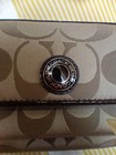 Coach Signature Zip-around Wristlet Wallet Beige Brown W  Id Window