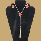 Cato Fashion Jewelry Set Red Silver Tone Statement Necklace 30  Pendant Earrings