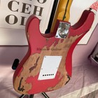 Vintage Custom Coral Red St Electric Guitar Relic 2 Tone Sunburst Heavy Aged