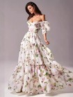 Elegant Floral Print Evening Party Dresses Women A-line Prom Gowns Robe Dress