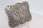 Large Silver Cross Fully Engraved Silver Tone Filigree Belt Buckle