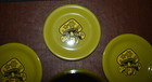 Rare Vintage Green Yellow Groovy Mushroom Coaster Set With Container  Japan  n 