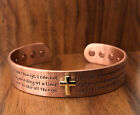 Pure Copper Magnetic Bracelet Arthritis Pain Therapy Energy Cuff Cross Prayers