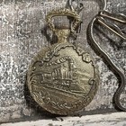 Quartz Full Hunter Pocket Watch Gold Tone Engraved Train Case White Dial Chain