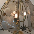 Vintage Brass Table Lamp Light With Six Smokey Tinted Gray Panels Grape Clusters
