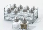 Set 12 Mini Salt   Pepper Shakers Individual 0 5 Oz Size Glass Cube Silver Tone