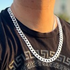 Mens Real 925 Sterling Silver Flat Cuban Link Chain Necklace Italy 10mm 24  Inch