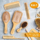 6 In 1 Men Women Hair Brush Set Bamboo Bristle Detangling Hair Care Set