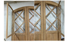 Solid Oak Wood Lumber Arched Top Double Door Grids Glass Castle Winery Panel