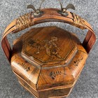 1930s Antique Chinese Hand-painted 3 Tier Wedding Basket With Brass Handle