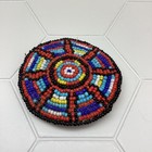 Handmade Southwest Traditional Seed Bead Hair Barrette Leather Back Bullseye Vtg