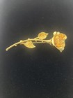 Vintage Mcm Judy Lee Large Long Stem Open Rose 3d Brooch Gold Tone Floral Pin