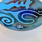 Vintage Enamel On Copper Abstract Trinket Dish Plate Mcm Blue Signed 7 Inch