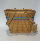 Rare Vintage Oblong Nantucket Style Basket W  Swing Handles   Ribbon