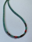 Vintage Small Turquoise Tigereye   Coral Barrel Bead Hippie Boho Necklace -