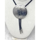 Vintage Northwest Coast Style Bolo Tie Silver Tone Tribal Totem Round Medallion
