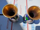 Set Of Two Chinese Cloisonne 6  Tall Vases Floral Bird Design 6  Tall Antique