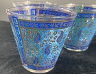 6 Georges Briard Sari Blue Gold Turquoise Paisley Old Fashion Lo Ball Glass