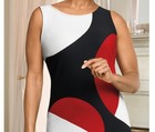 M Ashro Red Multi Formal Dinner Church Party Tashara Color-blocked Sheath Dress