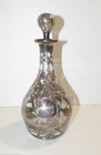 Antique Art Noveau Sterling Overlay Glass Decanter