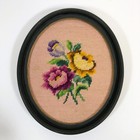 Vintage Floral Needlepoint Framed Oval Wall Hanging 10  X 8 75 